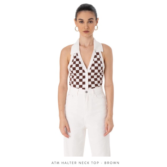 DMD Studios Halter Checkered Sweater Tank - Picture 7 of 7